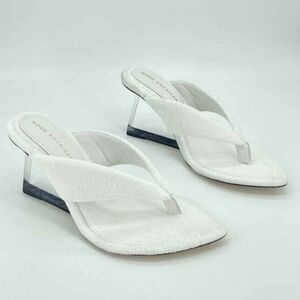 NEW Good American White Terry Cloth Clear Wedge Heel Sandals 8.5